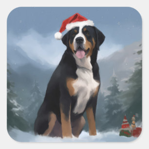 Greater Swiss Mountain Dog in Snow Christmas  Square Sticker