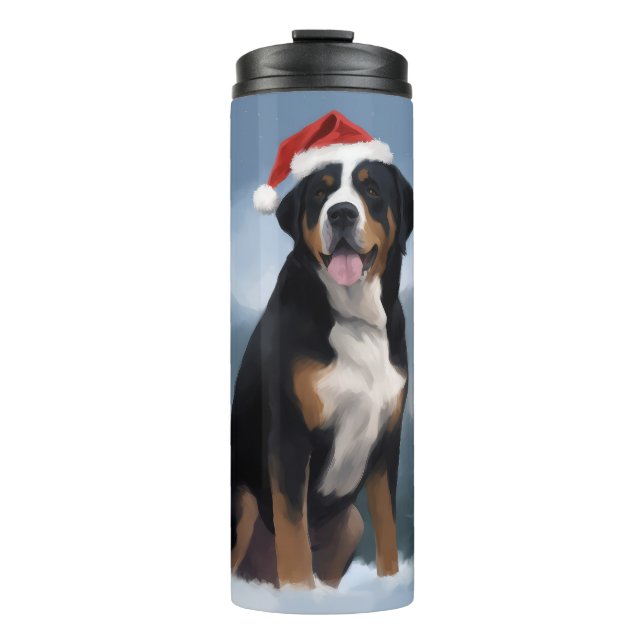 Greater Swiss Mountain Dog in Snow Christmas  Thermal Tumbler (Front)