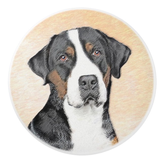 Greater Swiss Mountain Dog Painting - Original Art Ceramic Knob (Front)
