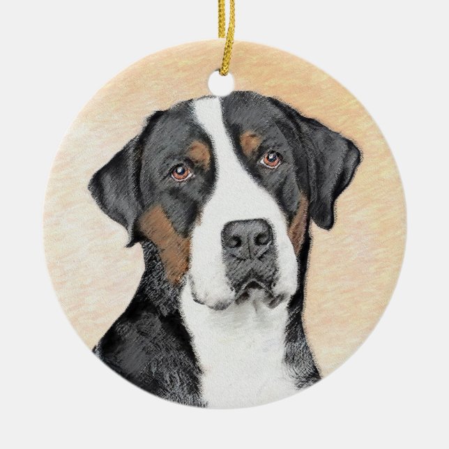 Greater Swiss Mountain Dog Painting - Original Art Ceramic Tree Decoration (Front)