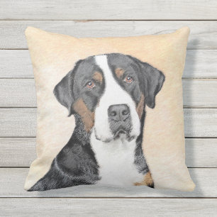 Greater Swiss Mountain Dog Painting - Original Art Cushion