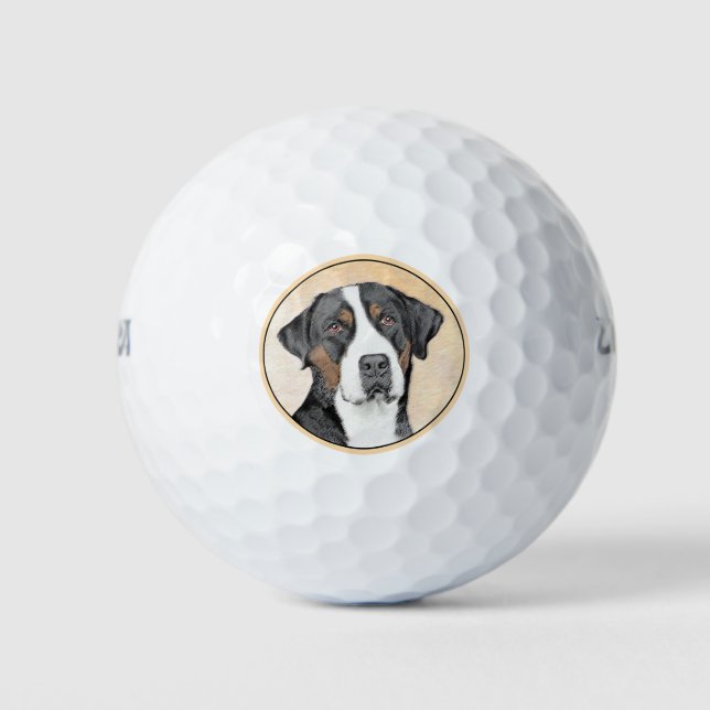 Greater Swiss Mountain Dog Painting - Original Art Golf Balls (Front)
