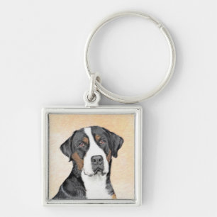 Greater Swiss Mountain Dog Painting - Original Art Key Ring