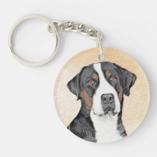 Greater Swiss Mountain Dog Painting - Original Art Key Ring