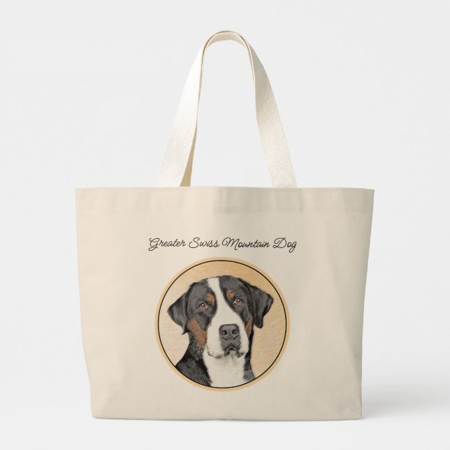 Greater Swiss Mountain Dog Painting Original Art Large Tote Bag (Back)