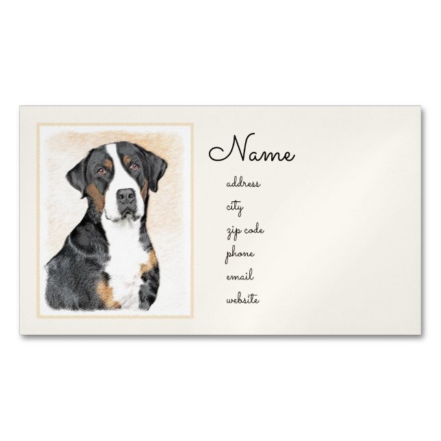 Greater Swiss Mountain Dog Painting - Original Art Magnetic Business Card (Front)