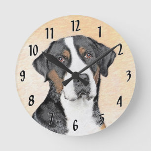 Greater Swiss Mountain Dog Painting - Original Art Round Clock
