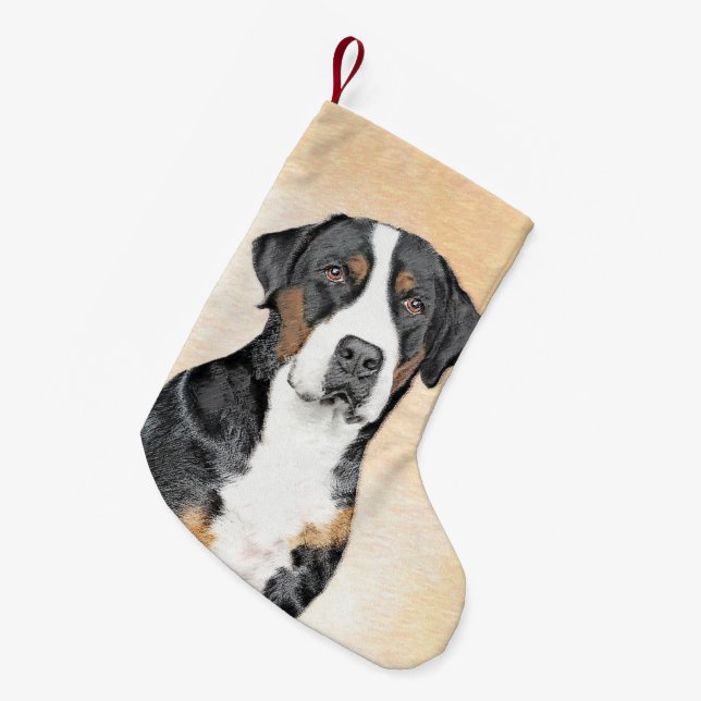 Greater Swiss Mountain Dog Painting - Original Art Small Christmas Stocking (Front (Hanging))