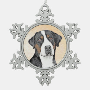 Greater Swiss Mountain Dog Painting - Original Art Snowflake Pewter Christmas Ornament