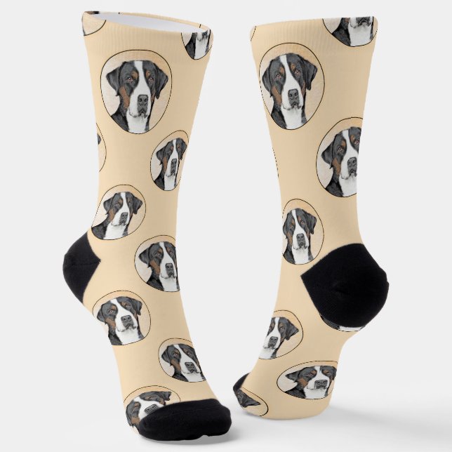 Greater Swiss Mountain Dog Painting Original Art Socks (Angled)