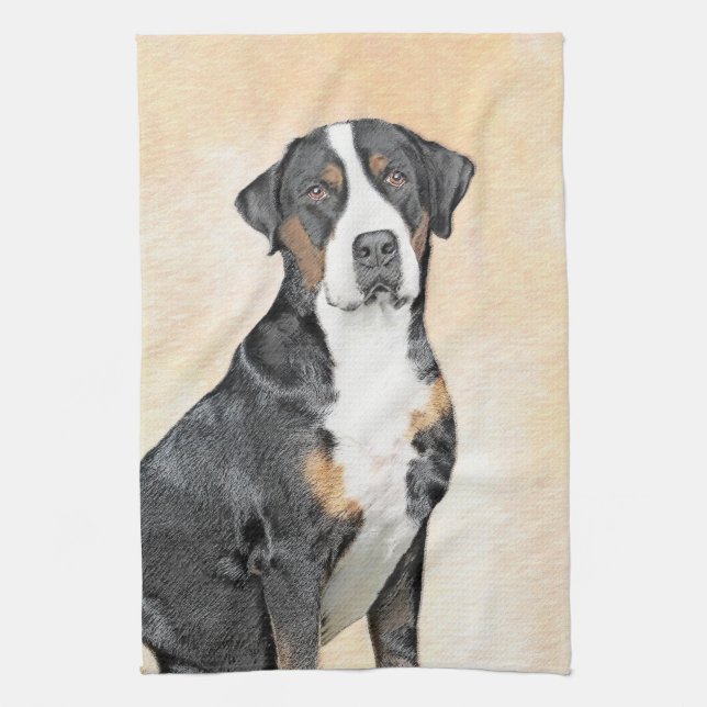 Greater Swiss Mountain Dog Painting - Original Art Tea Towel (Vertical)