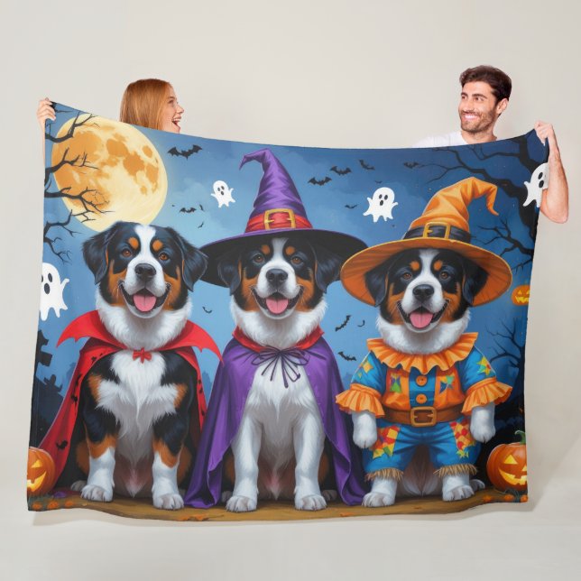 Greater Swiss Mountain Dog Pumpkin Halloween Funny Fleece Blanket (In Situ)