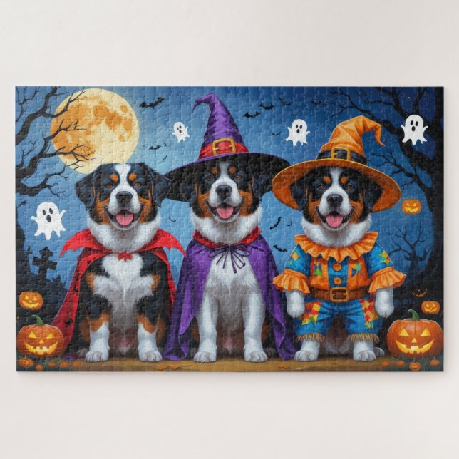 Greater Swiss Mountain Dog Pumpkin Halloween Funny Jigsaw Puzzle (Horizontal)