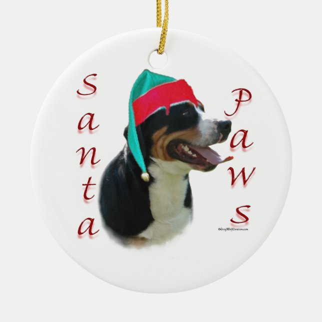Greater Swiss Mountain Dog Santa Paws Ceramic Tree Decoration (Front)