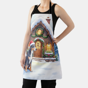 Greater Swiss Mountain Dog Snowy Cabin Santa Hat Apron