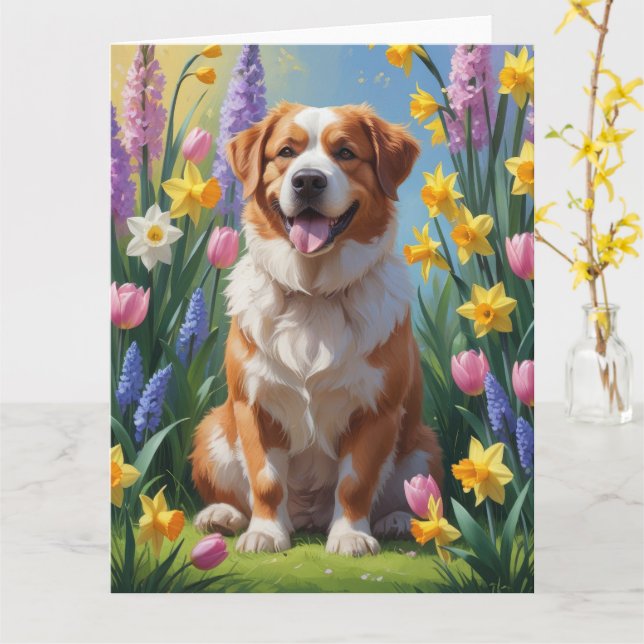 Greater Swiss Mountain Dog Spring Flowers Painting Card (Yellow Flower)