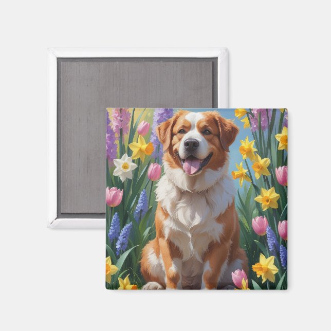 Greater Swiss Mountain Dog Spring Flowers Painting Magnet (Front/Back)