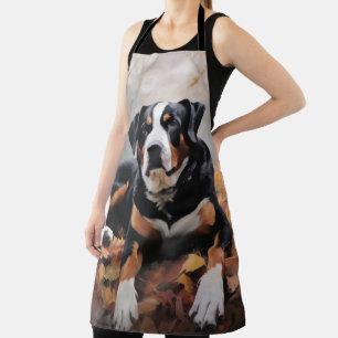 Greater Swiss Mountain  in Autumn Leaves Fall Apron