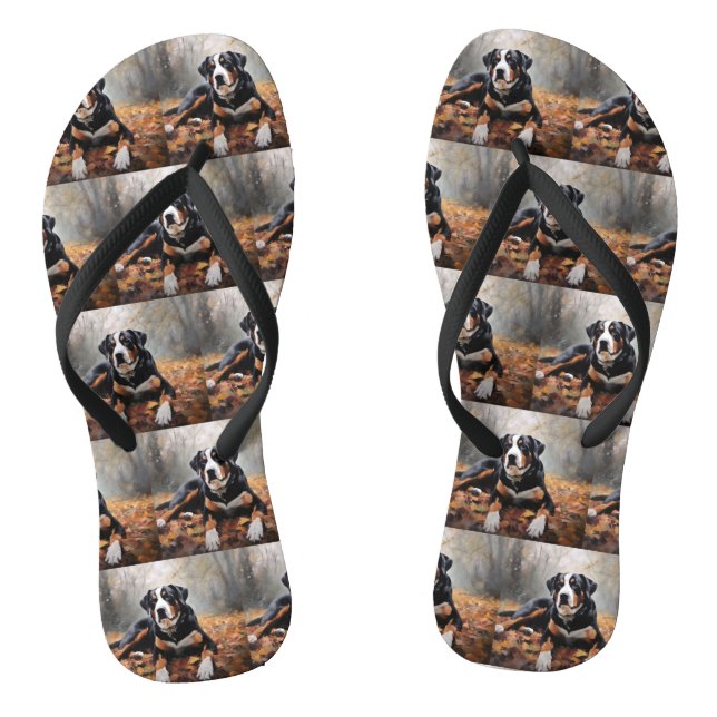 Greater Swiss Mountain  in Autumn Leaves Fall Flip Flops (Footbed)