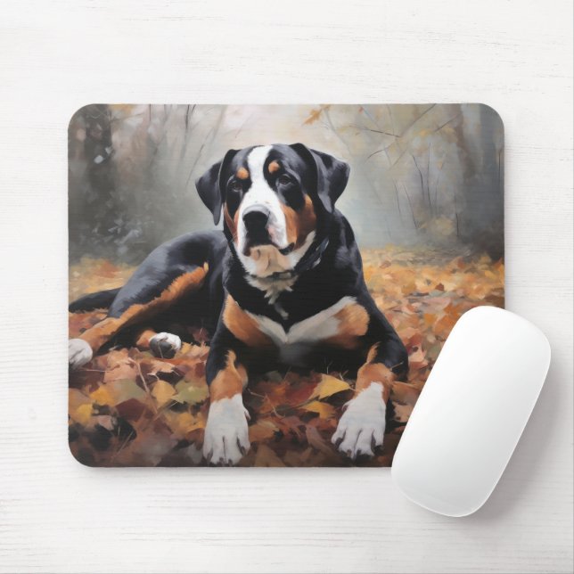 Greater Swiss Mountain  in Autumn Leaves Fall Mouse Mat (With Mouse)