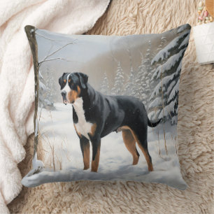 Greater Swiss Mountain Let It Snow Christmas Cushion