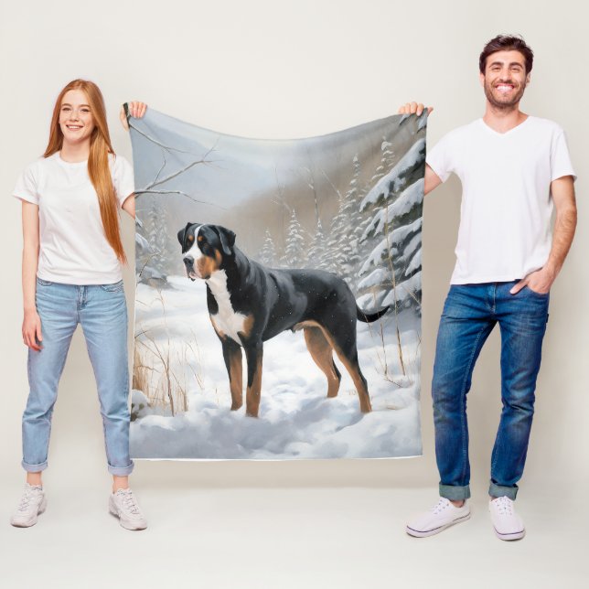 Greater Swiss Mountain Let It Snow Christmas Fleece Blanket (In Situ)