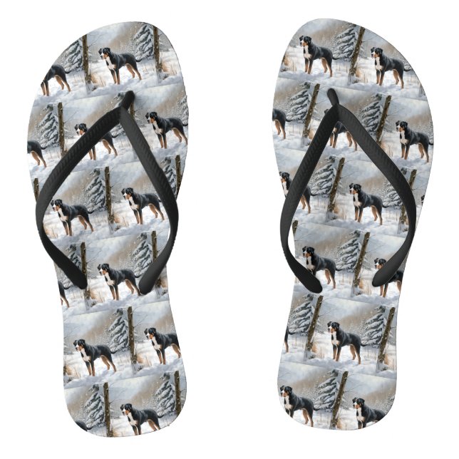 Greater Swiss Mountain Let It Snow Christmas Flip Flops (Footbed)