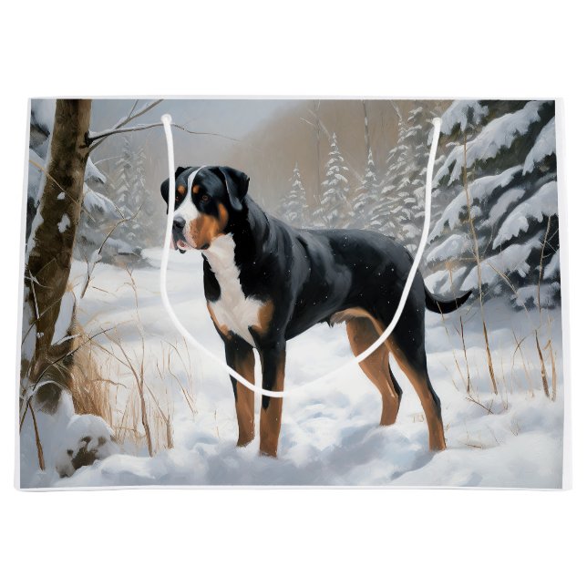 Greater Swiss Mountain Let It Snow Christmas Large Gift Bag (Front)