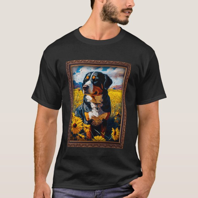 Greater Swiss Mountain Painting Sunflower Flower M T-Shirt (Front)