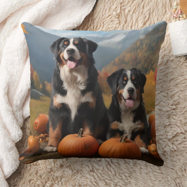 Greater Swiss Mountain Pup Autumn Delight Pumpkin Cushion (Blanket)