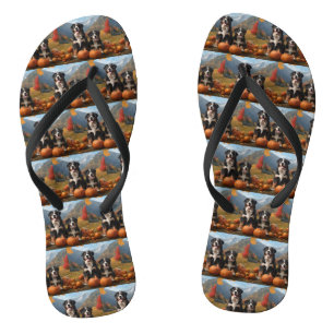 Greater Swiss Mountain Pup Autumn Delight Pumpkin Flip Flops