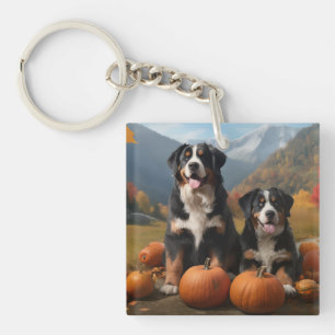 Greater Swiss Mountain Pup Autumn Delight Pumpkin Key Ring