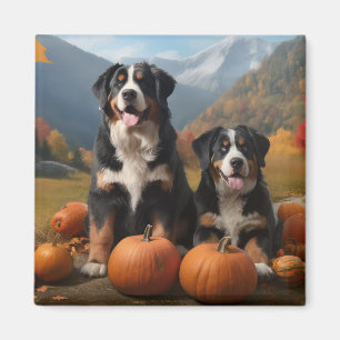 Greater Swiss Mountain Pup Autumn Delight Pumpkin Magnet