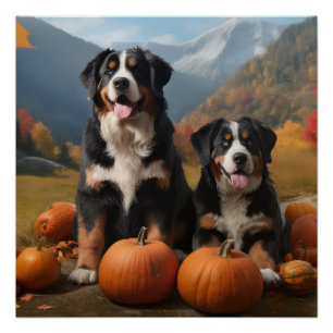Greater Swiss Mountain Pup Autumn Delight Pumpkin Poster