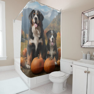 Greater Swiss Mountain Pup Autumn Delight Pumpkin Shower Curtain