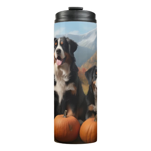 Greater Swiss Mountain Pup Autumn Delight Pumpkin Thermal Tumbler (Front)