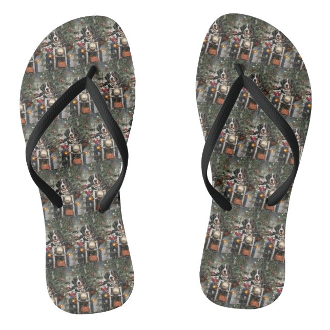 Greater Swiss Mountain Riding Motorcycle Christmas Flip Flops (Footbed)