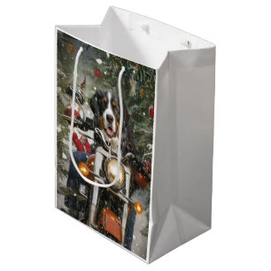 Greater Swiss Mountain Riding Motorcycle Christmas Medium Gift Bag