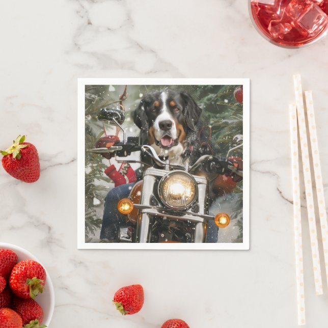 Greater Swiss Mountain Riding Motorcycle Christmas Napkin (Insitu)