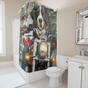 Greater Swiss Mountain Riding Motorcycle Christmas Shower Curtain