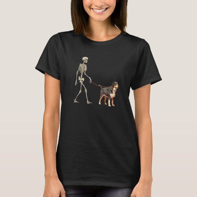 Greater Swiss Mountain Skeleton Dog Walking Hallow T-Shirt (Front)