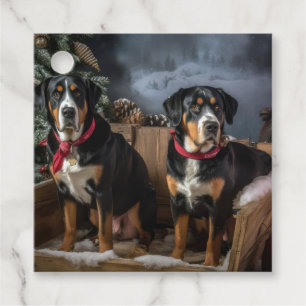 Greater Swiss Mountain Snowy Sleigh Christmas Favour Tags