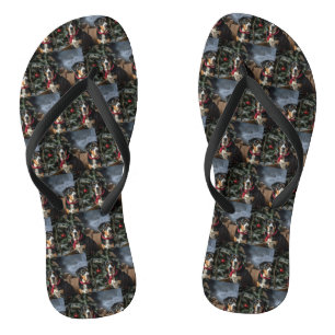 Greater Swiss Mountain Snowy Sleigh Christmas Flip Flops