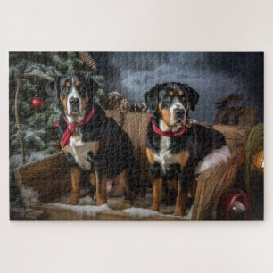 Greater Swiss Mountain Snowy Sleigh Christmas  Jigsaw Puzzle