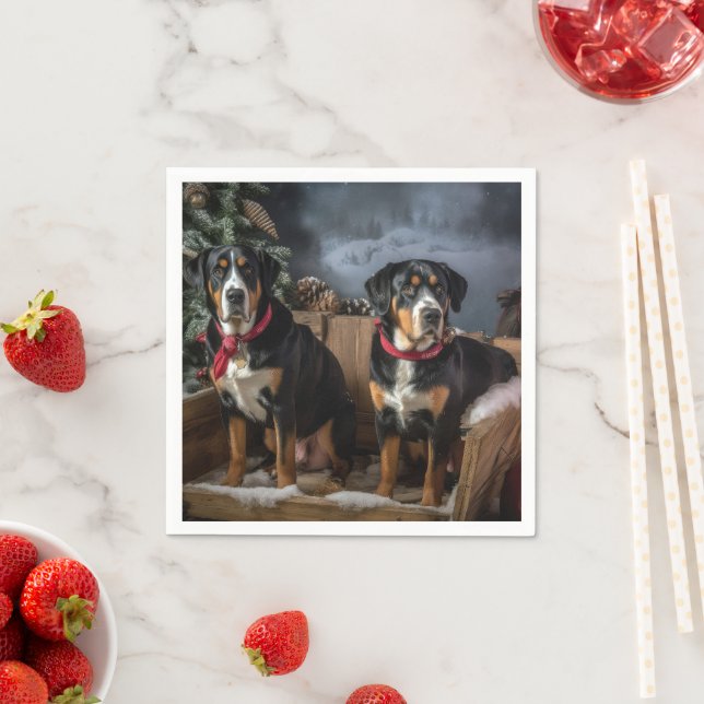 Greater Swiss Mountain Snowy Sleigh Christmas  Napkin (Insitu)