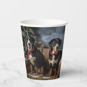 Greater Swiss Mountain Snowy Sleigh Christmas Paper Cups