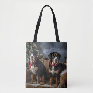 Greater Swiss Mountain Snowy Sleigh Christmas Tote Bag