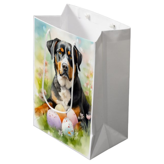 Greater Swiss Mountain with Easter Eggs Medium Gift Bag (Front Angled)