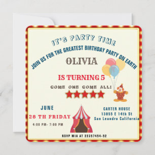 GREATEST 5TH  Birthday Party Circus THEME Save The Date