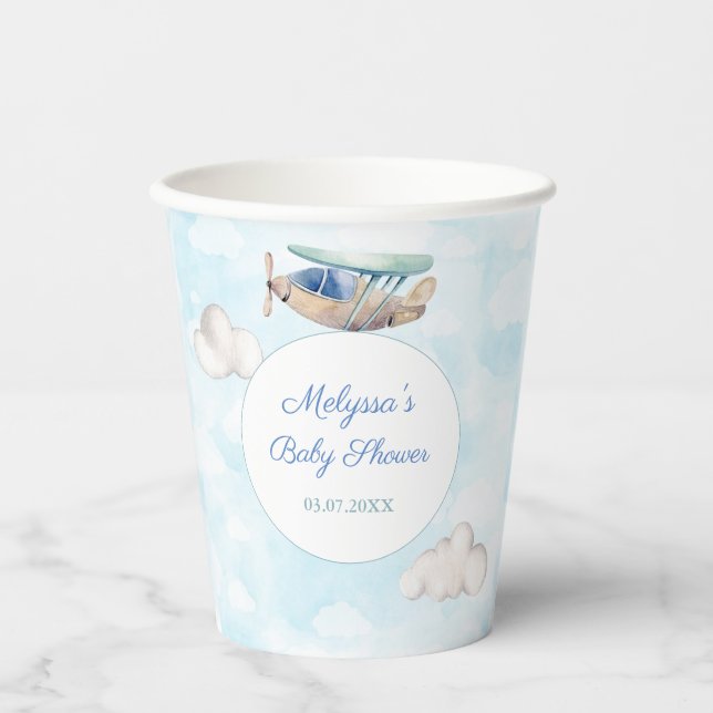 Greatest Adventure Aeroplane Baby Shower Party Paper Cups (Front)